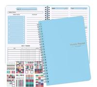Weekly Planner Hebdomadaire Agenda non Daté A5 Planning Semainier Spirale Planificateur de 52 Semaines Bloc de Liste de Tâches Carnet de Notes Bloc-Notes Agenda Quotidien(Bleu)
