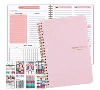Weekly Planner Semainier Planificateur Planning Hebdomadaire Agenda non Daté A5 Spirale Planificateur de 52 Semaines Bloc de Liste de Tâches Carnet de Notes Bloc-Notes Agenda Quotidien(Rose)