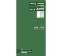 Weekly Planner Undated Notebook for Travelers, Dark Olive Green Cover: Week format in Left Page, Graph (Grid) format in Right Page, 52/53 Weeks,1 Full ... Inches (210 x 110 mm), Cream Paper, 110 Pages
