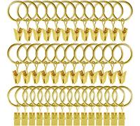 WeeksEight Lot de 44 anneaux de rideaux dorés avec clips, crochets de rideaux pour suspendre des rideaux, des nœuds, des chapeaux, des anneaux de draperie de 2,5 cm I D, s'adaptent à une tringle à