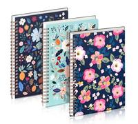 WEEKSUN 3 PC Carnets à Spirales A5, Couverture Rigide Avec Lignes Horizontales, Jolis Carnets À Fleurs et Pages Lignées Avec Double Poche, pour Le Bureau et L'École
