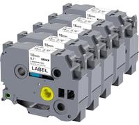 Weemay Lot de 5 rubans adhésifs TZ 18 mm 0,7 blanc laminé TZc241 pour étiqueteuse Brother P Touch TZe241 1,9 cm TZe241 noir sur blanc TZe pour imprimante Ptouch PT-D400AD PT-D610BT PT-D600 PT-D410