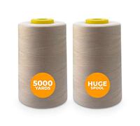 Weemex 2 grands bobines de fil à coudre beige | fil en polyester | 5 couleurs | fil pour machine à coudre, overlock, Singer, Janome | fil de 5000 mètres 40S/2 pour tout usage (2 Toasted Beige)