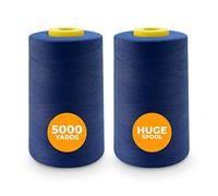 Weemex 2 grands bobines de fil à coudre bleu | fil en polyester | 5 couleurs | fil pour machine à coudre, overlock, Singer, Janome | fil de 5000 mètres 40S/2 pour tout usage (2 Blue Navy)
