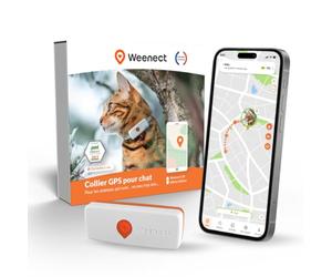 Weenect Chat XS - Mini Collier GPS pour Chat | Abonnement requis | Plus petit du marché • Une position par seconde • Sans limite de distance • Education au rappel • Collier sécurisé inclus