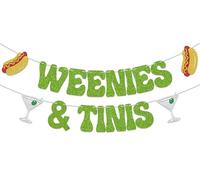 Weenies & Tinis Bannière Martini Margarita Décoration de fête d'anniversaire Hot Dog Martini Bar Bachelorette Décoration de fête Vert gazon pailleté