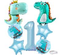 Weenkeey 1 ans dinosaure anniversaire ballon gros bébé dinosaure alliage d'aluminium ballon 1 ans dinosaure thème fête polyester film ballon garçon fille anniversaire décoration - bleu clair