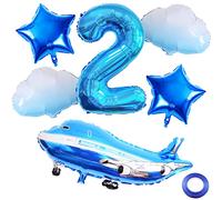 Weenkeey 2 ans avion ballon d'anniversaire ballon d'avion 2 ans décoration d'anniversaire avion aluminium feuille ballon 2 ans Flying Party garçon avec ballon anniversaire décoration bleu