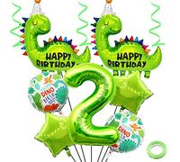 Weenkeey 2 ans dinosaure anniversaire ballon grand mignon dinosaure alliage d'aluminium ballon 2 ans dinosaure thème fête polyester film ballon garçon fille anniversaire décoration - Vert