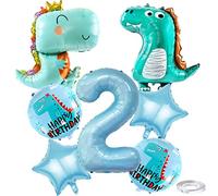 Weenkeey 2 ans dinosaure anniversaire ballon gros bébé dinosaure alliage d'aluminium ballon 2 ans dinosaure thème fête polyester film ballon garçon fille anniversaire décoration - bleu clair