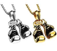 Weenkeey 2 pièces gants de boxe collier punk rock Hip Hop gants de combat pendentif collier Sport pendentif pour hommes - or et argent style 1