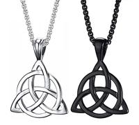Weenkeey 2 pièces noeud celtique collier irlandais triangle charme pendentif collier Goth punk rock Hip Hop Jewish Star pendentif hommes Collier - noir - argent