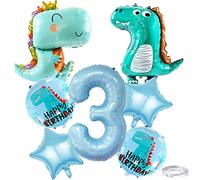 Weenkeey 3 ans dinosaure anniversaire ballon gros bébé dinosaure alliage d'aluminium ballon 3 ans dinosaure thème fête polyester film ballon garçon fille anniversaire décoration - bleu clair