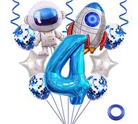 Weenkeey 4 ans astronaute fusée d'anniversaire ballon fête l'espace ballons géants spaceman Foil ballons bleu 4 ans ballon à hélium étoile ballon pour la décoration fête d'anniversaire
