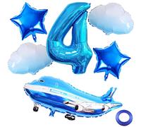 Weenkeey 4 ans avion ballon d'anniversaire ballon d'avion 4 ans décoration d'anniversaire avion aluminium feuille ballon 4 ans Flying Party garçon avec ballon anniversaire décoration bleu