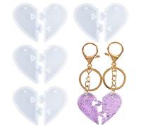 Weenkeey 4 paires de puzzle coeur résine moule couple coeur porte - clés silicone moule Split coeur bijoux moule de fonderie amour Epoxy moule bricolage artisanat pendentif charme