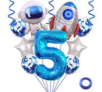 Weenkeey 5 ans astronaute fusée d'anniversaire ballon de fête de l'espace ballons géants spaceman Foil ballons bleu 5 ans ballon d'hélium étoile ballon pour décoration fête d'anniversaire