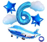 Weenkeey 6 ans avion ballon d'anniversaire ballon d'avion 6 ans décoration d'anniversaire avion aluminium feuille ballon 6 ans Flying Party garçon avec ballon anniversaire décoration bleu