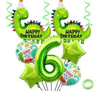 Weenkeey 6 ans dinosaure anniversaire ballon grand mignon dinosaure alliage d'aluminium ballon 6 ans dinosaure thème fête polyester film ballon garçon fille anniversaire décoration - Vert