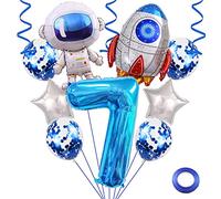 Weenkeey 7 ans astronaute fusée d'anniversaire ballon fête l'espace ballons géants spaceman Foil ballons bleu 7 ans ballon à hélium étoile ballon pour la décoration fête d'anniversaire