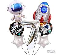 Weenkeey 7 ans astronaute fusée d'anniversaire ballon fête l'espace ballons géants spaceman Foil ballons argent 7 ans ballon à hélium étoile ballon pour la décoration fête d'anniversaire