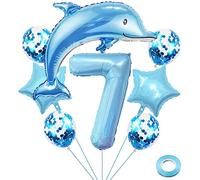 Weenkeey 7 ans dauphin anniversaire ballon dauphin géant aluminium feuille polyester film thème de l'océan fête garçon décoration - bleu clair