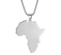 Weenkeey Afrique Carte Pendentif Collier Acier Inoxydable Afrique Continent Collier Africain Carte Patrie Collier pour Hommes Femmes - Argent