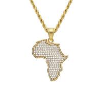 Weenkeey Afrique Carte Pendentif Collier Strass Afrique Continent Collier Africain Carte Patrie Collier pour Hommes Femmes - Or