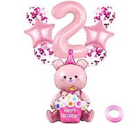 Weenkeey Ballon géant en feuille d'aluminium en forme de chiffre 2 pour anniversaire de fille - Ballon géant en forme de chiffre 2 en Mylar pour décoration de fête sur le thème de l'ours