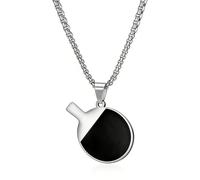 Weenkeey Collier avec pendentif raquette de tennis de table en acier inoxydable - Collier punk hip hop sport pour hommes et femmes - Argent