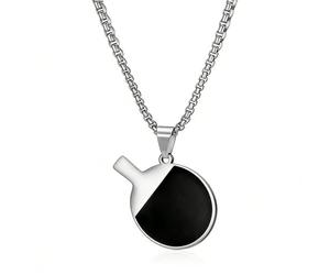 Weenkeey Collier avec pendentif raquette de tennis de table en acier inoxydable - Collier punk hip hop sport pour hommes et femmes - Argent