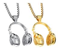 Weenkeey Collier Casque Collier Punk Rock Hip Hop Pendentif Homme et Femme Musique - Argent et Or
