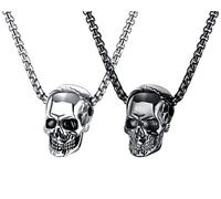 Weenkeey Set de 2 squelettes collier Goth punk rock Hip Hop pendentif collier charme cool pendentif hommes Collier - noir - argent