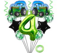 Weenkeey Tracteur Anniversaire 4 Ans - Ballons Jumbo Foil Ferme Thème Fête Vert - Hélium Ballon Étoile pour Décoration