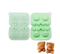 Weenwill Bacs à Glaçons,Moule a Glaçon en Silicone avec Couvercle,Bac à Glaçons Réutilisable,4 Cavités,Forme d'ours 3D,pour Whisky,Chocolat,Glaces et Bonbons (Vert)
