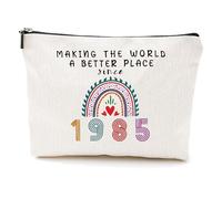 Weenwill Trousses à Maquillage,Cadeaux d'anniversaire pour Femmes avec Motif Année Trousses de Maquillage en Toile Sac Cosmétique de Voyage Cosmétiques à Glissière Portable pour Femme 1985