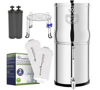 Weeplow® Earth 8,5 L + O'Pure 2B - Système de filtration d’eau par gravité avec 2 filtres O'Pure 2 et 2 filtres de réduction du fluorure et de l’arsenic, robinet et support inox inclus