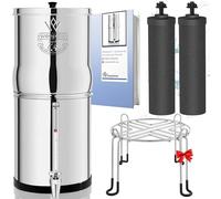 Weeplow® Earth - Système de Filtration d'Eau par Gravité 8,5 Litres AISI 304 avec 2 Eléments de Purification O'Pure 2, Robinet avec Niveau d'Eau et Support Inox Offert