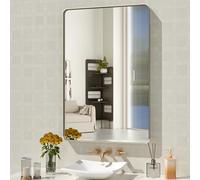 WEER Miroir de salle de bains 61 x 91,4 cm en nickel brossé, cadre en métal argenté brossé, miroir rectangulaire arrondi en verre trempé, anti-rouille, à suspendre horizontalement ou verticalement