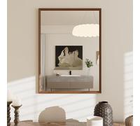 WEER Miroir Mural 50x70cm, Marron Effet Bois, Rectangulaire, Verre Trempé | Reflet réel sans distorsion, Anti-éclat, Cadre Polymère anti-rouille, Texture vintage, H/V, Salle de bain, chambre, couloir