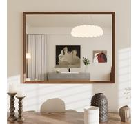 WEER Miroir Mural 70x90cm, Marron Effet Bois, Rectangulaire, Verre Trempé | Reflet réel sans distorsion, Anti-éclat, Cadre Polymère anti-rouille, Texture vintage, H/V, Salle de bain, chambre, couloir