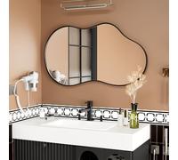 WEER Miroir Mural asymétrique irrégulier, 60 x 90 cm Cadre Nuage, Miroir Artistique de courtoisie, Miroir décoratif Noir de Forme Unique pour Salon, Chambre, Couloir