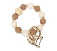 WEESMILE Bracelet porte-clés en perles de silicone pour femme | Joli porte-clés pour clés de voiture, portefeuille, carte d'identité et carte de crédit, Marron + blanc cassé, 2.5 inches