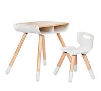WeeSprout Ensemble bureau et chaise pour tout-petit, pieds en bois massif robuste + surface de bureau, hauteur réglable, rangement intégré, assemblage sans outils, design moderne, pour loisirs