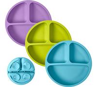 WeeSprout Lot de 3 assiettes à ventouse pour bébés et tout-petits - 100 % silicone, la vaisselle reste en place, design divisé pour les mangeurs difficiles, passe au micro-ondes et au lave-vaisselle