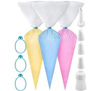 Weetiee Lot de 100 Poches à douille jetables et ultra épaisses, 40,6 cm, avec 8 embouts de décoration, 1 coupleur et 3 attaches de douille pour la décoration et le glaçage de gâteaux