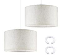 Weewooday 2 Pièces Abat-Jour en Tissu avec Bague d'Adaptation E27 vers E14 Ø 35 x 20 cm Abat-Jour Rond en Lin pour Lampe de Table Applique Murale Lampadaire et Plafonniers(Beige Clair)