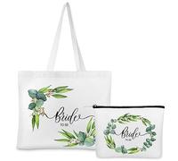 Weewooday 2 Pièces Cadeaux de Mariage Set de Sacs de Mariage Bride en Toile Pochette Cosmétique de Mariée Sac Fourre-Tout de Mariée Sac Tote Bride pour Douche Nuptiale Fiançailles Fête Voyage