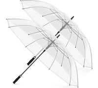 Weewooday 2 Pièces Parapluies Transparents Grand XXL Automatique Élégant Avec Bouton Poussoir Confort Coupe-Vent Imperméable de Mariage (130 cm)