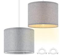 Weewooday Lot de 2 abat-jours en tissu pour plafonnier, abat-jour tambour moderne pour table, sol, chambre à coucher avec anneau adaptateur E27 vers E14 (gris, 20,3 cm)